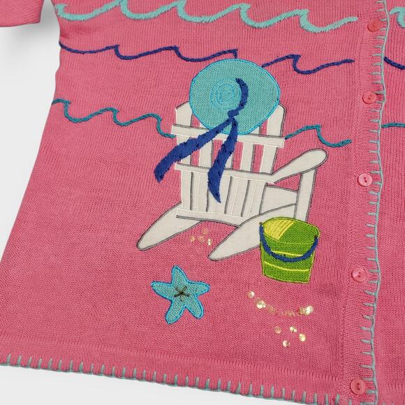 Quacker Factory 3X Button Front Cardigan Summer Beach Pelican Pink Grandmacore - Picture 4 of 15